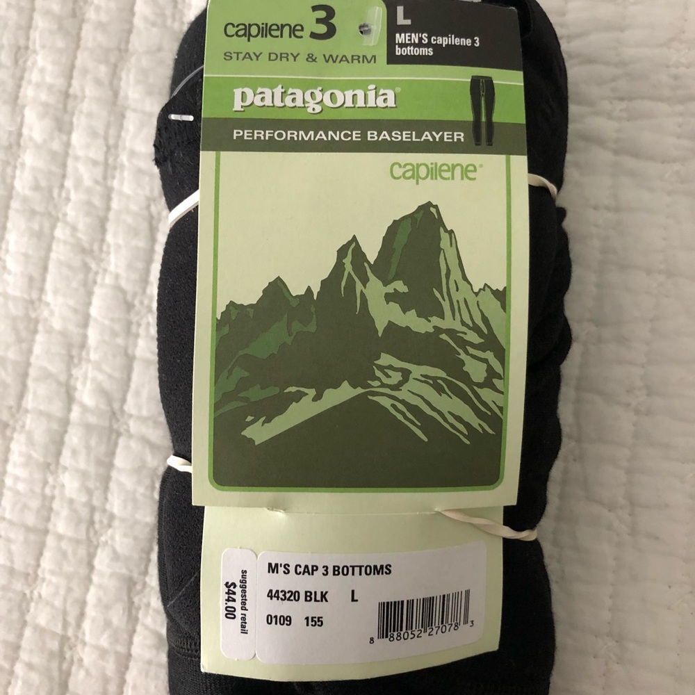 Patagonia Men’s Capilene 3 Bottoms Sz L Black